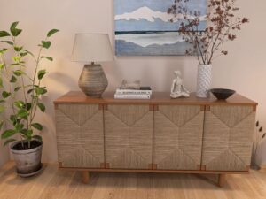 Ingresso con madia in tessuto naturale in stile etnico chic