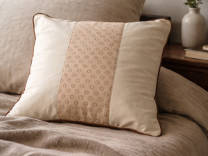 Camera da letto contemporanea con cuscino in tessuto africano CLOY